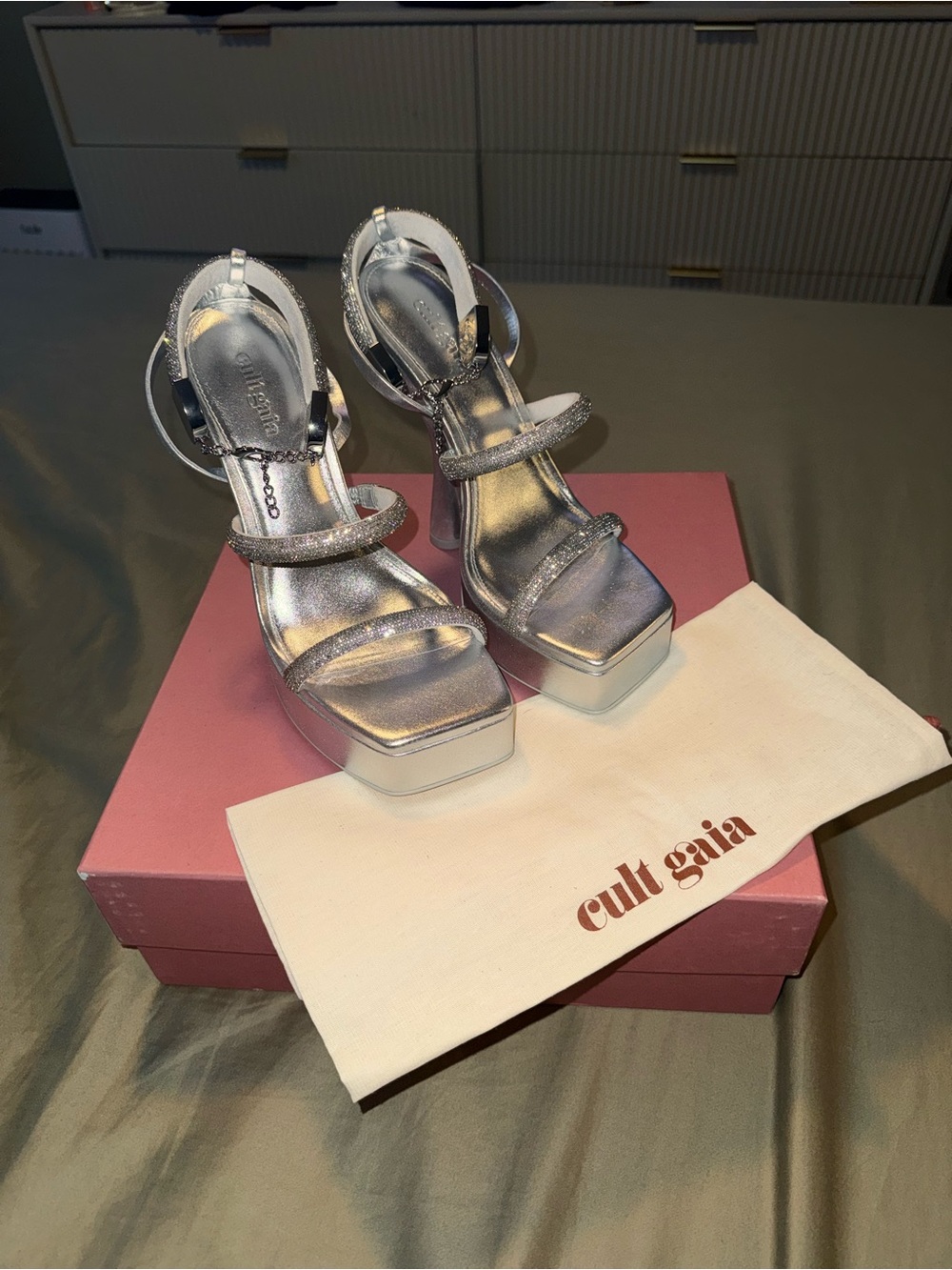 cult gaia Elodie Platform Sandals in Metallic Silver
